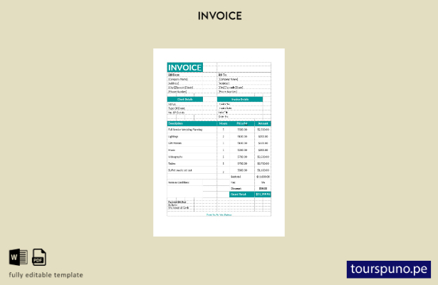 Plantilla de factura de planificación de eventos lista para imprimir